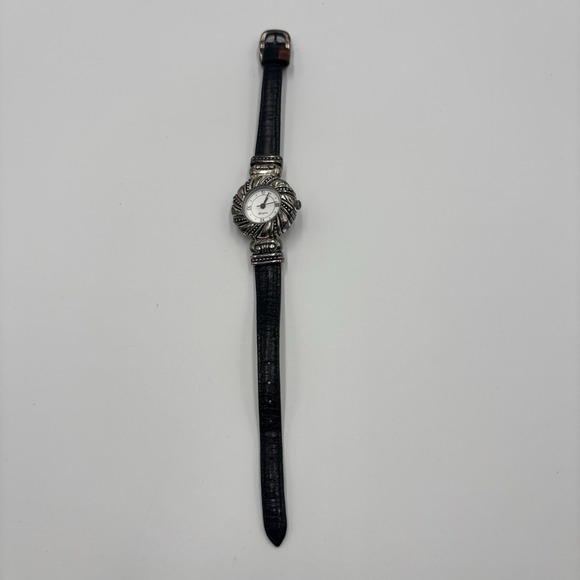 Brighton Verona Silver Tone Swirl Case Leather Strap Watch Japan Movement - Picture 2 of 5